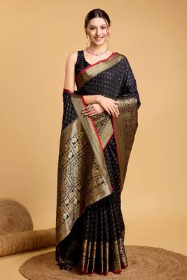 Black Double Zari Woven Ethnic Soft silk blend Saree Party Looks 4