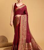 Maroon Double Zari Designer Woven Ethnic Soft Silk Blend Saree For Party Looks