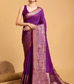 Purple Double Zari Woven Ethnic Soft Silk Blend Saree For Party Looks
