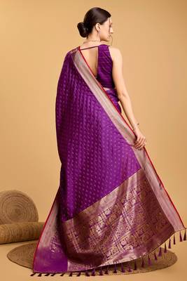 Purple Double Zari Woven Ethnic Soft silk blend Saree Party Looks 2