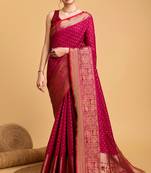 Pink Double Zari Designer Woven Ethnic Soft Silk Blend Saree For Party Looks