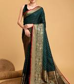 Green Double Zari Designer Woven Ethnic Soft Silk Blend Saree For Party Looks