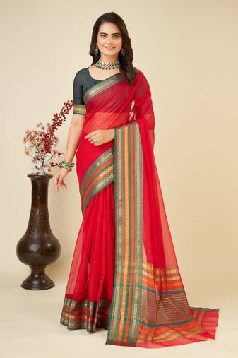 Ethnic Red Traditional Kota Doriya c Festive Wear Saree