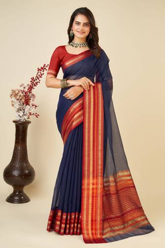 Ethnic Blue Traditional Kota Doriya c Festive Wear Saree