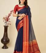 Ethnic Blue Traditional Kota Doriya c Festive Wear Saree