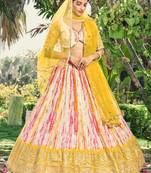 Fetching White & Yellow Digital Printed Chinon Haldi Wear Lehenga Choli