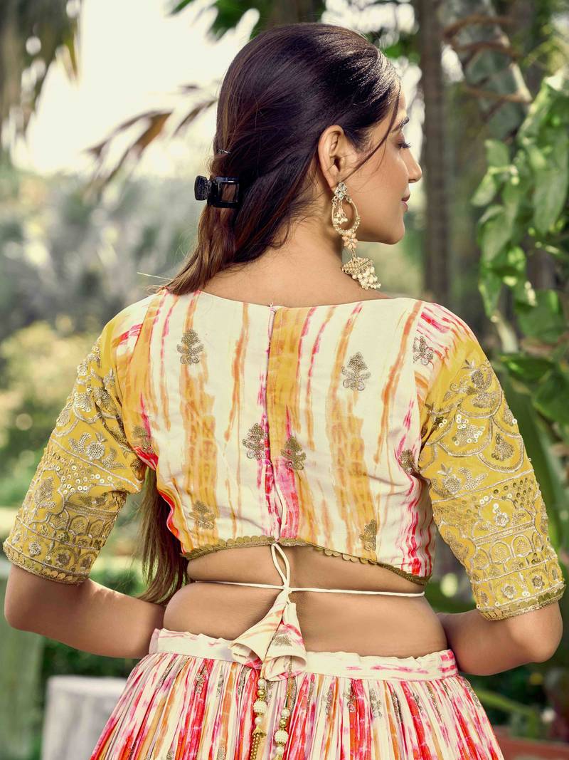 Fetching White & Yellow Digital Printed Chinon Haldi Wear Lehenga Choli