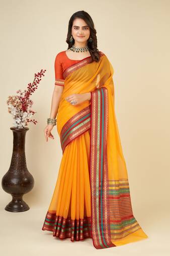 Ethnic Mustard Traditional Kota Doriya c Festive Wear Saree