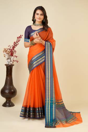 Ethnic Orange Traditional Kota Doriya c Festive Wear Saree