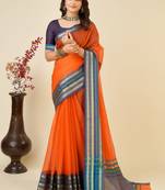 Ethnic Orange Traditional Kota Doriya c Festive Wear Saree