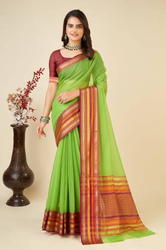 Ethnic Green Traditional Kota Doriya c Festive Wear Saree