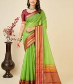 Ethnic Green Traditional Kota Doriya c Festive Wear Saree