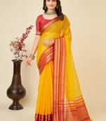 Ethnic Yellow Traditional Kota Doriya c Festive Wear Saree
