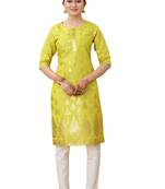 Pista color cotton blend ethnic kurti with designer foil print