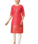 Red color cotton blend ethnic kurti with designer foil print