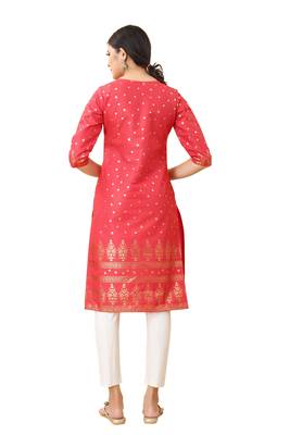 Red color cotton blend ethnic kurti with designer foil print 2