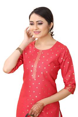 Red color cotton blend ethnic kurti with designer foil print 3