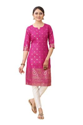 Purple color cotton blend ethnic kurti with designer foil print 1