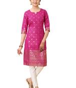 Purple color cotton blend ethnic kurti with designer foil print