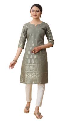 Dark grey color cotton blend ethnic kurti with designer foil print 1