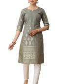 Dark grey color cotton blend ethnic kurti with designer foil print