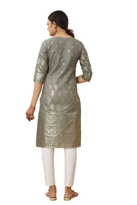 Dark grey color cotton blend ethnic kurti with designer foil print 2