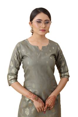 Dark grey color cotton blend ethnic kurti with designer foil print 3