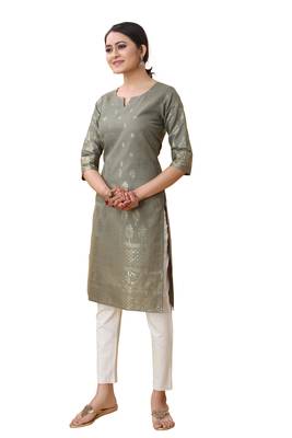 Dark grey color cotton blend ethnic kurti with designer foil print 4