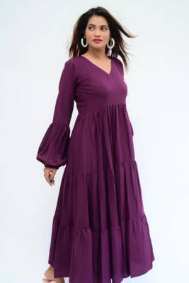 Purple colour classy silk long kurti for smart festive looks 4