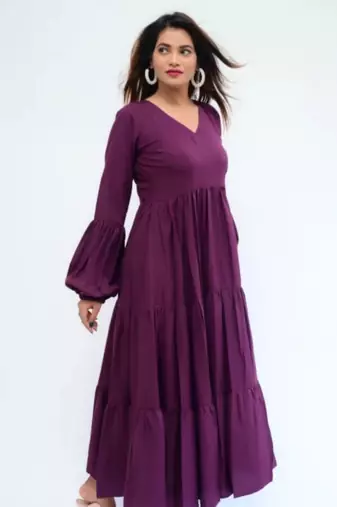 Purple colour classy silk long kurti for smart festive looks