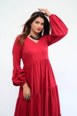 Maroon colour classy silk long kurti for smart festive looks 3