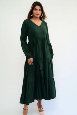 Green colour classy silk long kurti for smart festive looks 1