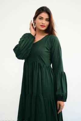 Green colour classy silk long kurti for smart festive looks 3