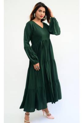 Green colour classy silk long kurti for smart festive looks 4