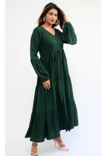 Green colour classy silk long kurti for smart festive looks