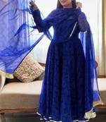 Beautiful royal blue colour girlish kurti with dupatta for trendy festive looks