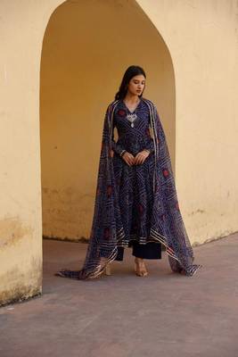 Beautiful navy blue colour girlish kurti with dupatta for trendy festive looks 1