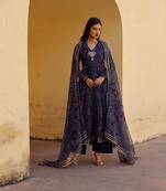 Beautiful navy blue colour girlish kurti with dupatta for trendy festive looks