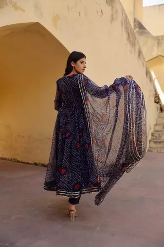 Beautiful navy blue colour girlish kurti with dupatta for trendy festive looks