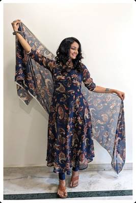 Beautiful navy blue colour girlish kurti with dupatta for trendy festive looks 1
