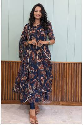 Beautiful navy blue colour girlish kurti with dupatta for trendy festive looks 2