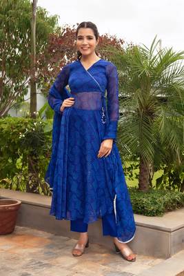 Beautiful blue colour girlish kurti with dupatta for trendy festive looks 1