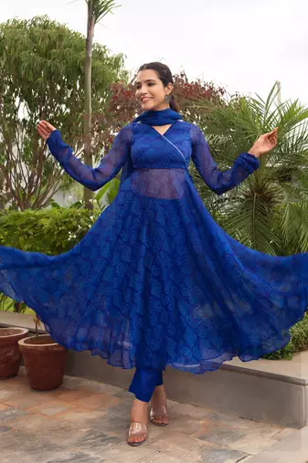 Beautiful blue colour girlish kurti with dupatta for trendy festive looks