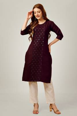 Dark purple colour ethnic sober embroiderd festive wear kurti with bottom 1