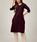 Dark purple colour ethnic sober embroiderd festive wear kurti with bottom