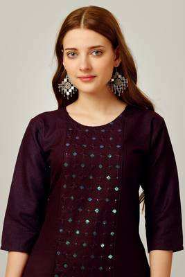 Dark purple colour ethnic sober embroiderd festive wear kurti with bottom 3