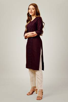 Dark purple colour ethnic sober embroiderd festive wear kurti with bottom 4