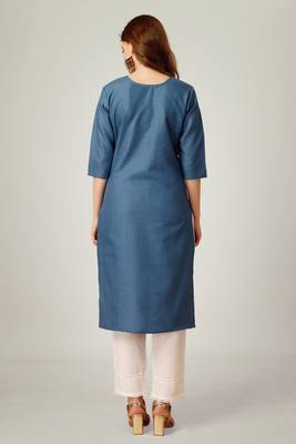 Denim blue colour ethnic sober embroiderd festive wear kurti with bottom 2