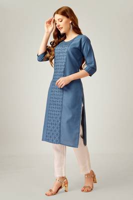 Denim blue colour ethnic sober embroiderd festive wear kurti with bottom 4