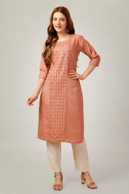 Gajri colour ethnic sober embroiderd festive wear kurti with bottom 1